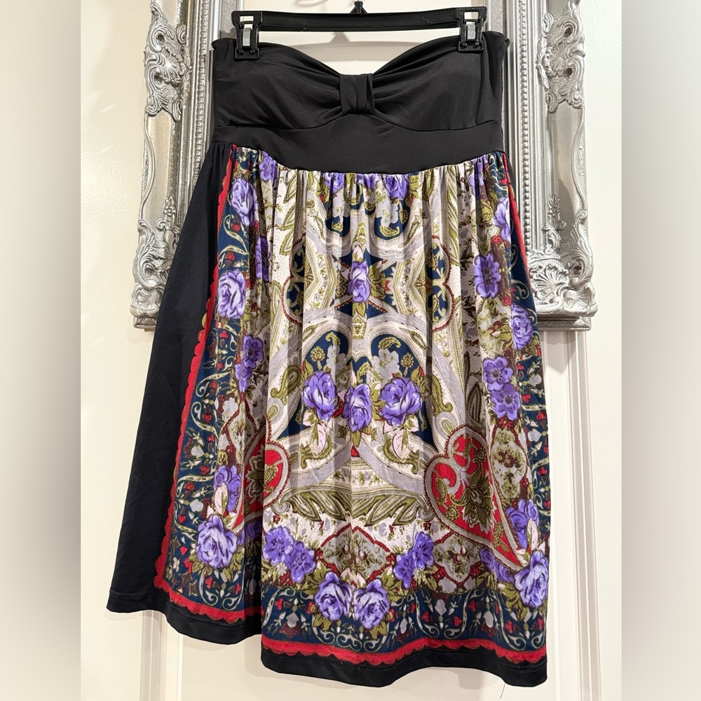 Rue21 Large Strapless Dress with Black and Purple Floral Design